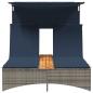 Preview: Doppel-Sonnenliege mit Dach und Kissen Grau Poly Rattan