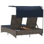 Preview: Doppel-Sonnenliege mit Dach und Kissen Grau Poly Rattan
