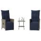 Preview: ARDEBO.de - 3-teiliges Bistro-Set mit Kissen Grau Poly Rattan