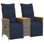 Preview: Gartensofa Verstellbar 2-Sitzer mit Tisch Grau Poly Rattan
