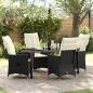 Preview: ARDEBO.de - 5-teiliges Garten-Dining-Set mit Kissen Schwarz Poly-Rattan