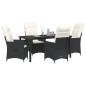 Preview: 5-teiliges Garten-Dining-Set mit Kissen Schwarz Poly-Rattan