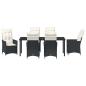 Preview: 7-teiliges Garten Esstisch Set mit Kissen in Schwarz aus Poly Rattan