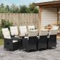 Preview: ARDEBO.de - 9-teiliges Garten-Essgruppe mit Kissen, schwarzes Poly-Rattan