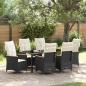 Preview: ARDEBO.de - 7-teiliges Garten-Esstisch-Set mit Kissen in schwarzem Poly-Rattan