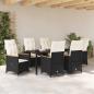 Preview: 7-teiliges Garten-Esstisch-Set mit Kissen in schwarzem Poly-Rattan