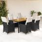 Preview: ARDEBO.de - 7-tlg. Garten-Essgruppe mit Kissen Schwarz Poly Rattan