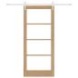 Preview: Schiebetür mit Beschläge Set 86x198.5 cm aus massivem Kiefernholz, Innentür mit Glas 'ORKDAL'86x198.5x4 cm aus massivem Kiefernholz