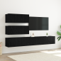 Preview: 6-teiliges TV-Schrank Set wandmontiertes schwarzes Eichenholz Spielholz