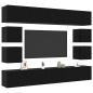 Preview: 8-teiliges TV-Schranksystem Wandmontiert Schwarze Eiche Holzwerkstoff, Wandmontierte TV-Schränke 2 Stück Schwarze Eiche 30,5x30x30 cm, TV-Schränke 2 Stück Schwarze Eiche 100x30x30 cm Holzwerkstoff