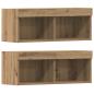 Preview: TV Schrank mit LED Lichtern Artisan Eiche 40,5x30x102 cm, TV Wandschränke mit LED Lichtern 2 Stück Artisan Eiche 80x30x30 cm