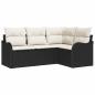 Preview: 4-teiliges Garten Sofa Set mit Kissen Schwarz Poly Rattan, 2-Sitzer Garten Sofa mit Kissen Schwarz Poly Rattan