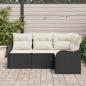 Preview: 4-teiliges Garten Sofa Set mit Kissen Schwarz Poly Rattan, 2-Sitzer Garten Sofa mit Kissen Schwarz Poly Rattan
