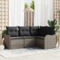 Preview: ARDEBO.de - 4-teiliges Garten-Sofa-Set mit Kissen Grau Poly-Rattan, 2-Sitzer Garten-Sofa mit Kissen Grau Poly-Rattan