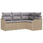Preview: 4-teiliges Garten Sofa Set mit Kissen Beige Poly Rattan, 2-sitziges Garten Sofa mit Kissen Beige Poly Rattan