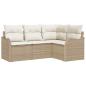 Preview: 4-teiliges Garten Sofa Set mit Kissen Beige Poly Rattan, 2-Sitzer Garten Sofa mit Kissen Beige Poly Rattan
