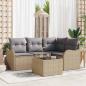 Preview: ARDEBO.de - 5-teiliges Garten-Sofa-Set mit Kissen Schwarzes Poly-Rattan, 2-Sitzer Garten-Sofa mit Kissen Beiges Poly-Rattan