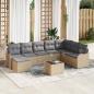 Preview: ARDEBO.de - 9-teiliges Garten Sofa Set mit Kissen Schwarz Poly Rattan, 2-Sitzer Garten Sofa mit Kissen Beige Poly Rattan