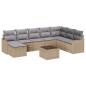 Preview: 9-teiliges Garten Sofa Set mit Kissen Schwarz Poly Rattan, 2-Sitzer Garten Sofa mit Kissen Beige Poly Rattan
