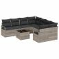 Preview: 9-teiliges Garten-Sofa-Set mit Kissen Hellgrau Poly Rattan, 2-Sitzer Garten-Sofa mit Kissen Grau Poly Rattan