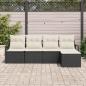 Preview: 5-teiliges Garten Sofa Set mit Kissen Schwarz Poly Rattan, 2-Sitzer Garten Sofa mit Kissen Schwarz Poly Rattan