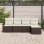 Preview: 5-teiliges Garten Sofaset mit Kissen Braunes Poly Rattan, 2-Sitzer Garten Sofa mit Kissen Braunes Poly Rattan