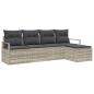Preview: 5-teiliges Garten Sofa Set mit Kissen Hellgrau Poly-Rattan, 2-Sitzer Garten Sofa mit Kissen Grau Poly-Rattan