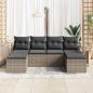 Preview: 6-teiliges Garten Sofa Set mit Kissen Grau Poly Rattan, 2-Sitzer Garten Sofa mit Kissen Grau Poly Rattan