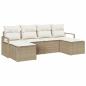 Preview: 6-teiliges Garten Sofa Set mit Kissen Beige Poly Rattan, 2-Sitzer Garten Sofa mit Kissen Beige Poly Rattan
