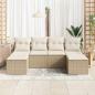 Preview: 6-teiliges Garten Sofa Set mit Kissen Beige Poly Rattan, 2-Sitzer Garten Sofa mit Kissen Beige Poly Rattan