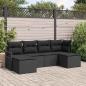 Preview: ARDEBO.de - 6-teiliges Garten Sofa Set mit Kissen Schwarz Poly Rattan, 2-Sitzer Garten Sofa mit Kissen Schwarz Poly Rattan