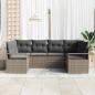 Preview: 6-teiliges Garten Sofa Set mit Kissen Grau Poly Rattan, 2-Sitzer Garten Sofa mit Kissen Grau Poly Rattan