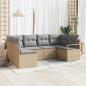 Preview: ARDEBO.de - 6-teiliges Garten-Sofa-Set mit Kissen Beige Poly Rattan, 2-Sitzer Garten-Sofa mit Kissen Beige Poly Rattan