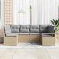 Preview: 6-teiliges Garten-Sofa-Set mit Kissen Beige Poly Rattan, 2-Sitzer Garten-Sofa mit Kissen Beige Poly Rattan