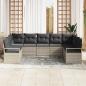 Preview: 9-teiliges Garten-Sofa-Set mit Kissen Hellgrau Poly-Rattan, 2-Sitzer Garten-Sofa mit Kissen Grau Poly-Rattan