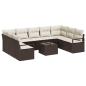 Preview: 9-teiliges Garten-Sofaset mit Kissen Grau Poly Rattan, 2-Sitzer Garten Sofa mit Kissen Braun Poly Rattan