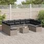 Preview: 9-teiliges Garten Sofa Set mit Kissen in Schwarz Poly Rattan, 2-Sitzer Garten Sofa mit Kissen in Grau Poly Rattan
