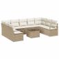 Preview: 10-teiliges Garten Sofa Set mit Kissen Braunes Poly Rattan, 2-Sitzer Garten Sofa mit Kissen Beiges Poly Rattan