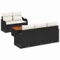 Preview: 6-teiliges Garten Sofa Set mit Kissen Schwarz Poly Rattan Akazie, 2-Sitzer Garten Sofa mit Kissen Schwarz Poly Rattan