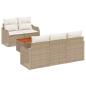 Preview: 6-teiliges Garten-Sofaset mit Kissen Beige Poly Rattan Akazie, 2-Sitzer Garten-Sofa mit Kissen Beige Poly Rattan