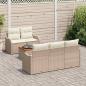 Preview: 6-teiliges Garten-Sofaset mit Kissen Beige Poly Rattan Akazie, 2-Sitzer Garten-Sofa mit Kissen Beige Poly Rattan