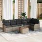 Preview: ARDEBO.de - 7-teiliges Garten Sofa Set mit Kissen Grau Poly Rattan Akazie, 2-Sitzer Garten Sofa mit Kissen Grau Poly Rattan