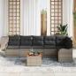 Preview: 7-teiliges Garten Sofa Set mit Kissen Grau Poly Rattan Akazie, 2-Sitzer Garten Sofa mit Kissen Grau Poly Rattan