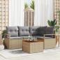 Preview: ARDEBO.de - 5-teiliges Garten Sofa Set mit Kissen Beige Poly Rattan Akazie, 2-Sitzer Garten Sofa mit Kissen Beige Poly Rattan
