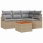 Preview: 5-teiliges Garten Sofa Set mit Kissen Beige Poly Rattan Akazie, 2-Sitzer Garten Sofa mit Kissen Beige Poly Rattan