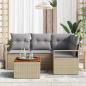 Preview: 5-teiliges Garten Sofa Set mit Kissen Beige Poly Rattan Akazie, 2-Sitzer Garten Sofa mit Kissen Beige Poly Rattan