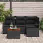 Preview: 5-teiliges Garten Sofa Set mit Kissen Schwarz Poly Rattan Akazie, 2-Sitzer Garten Sofa mit Kissen Schwarz Poly Rattan