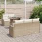 Preview: 6-teiliges Garten Sofa Set mit Kissen Beige Poly Rattan, 2-Sitzer Garten Sofa mit Kissen Beige Poly Rattan