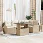 Preview: ARDEBO.de - 6-teiliges Garten-Sofa-Set mit Kissen aus beigem Poly-Rattan, 2-Sitzer Garten-Sofa mit Kissen aus beigem Poly-Rattan