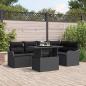 Preview: ARDEBO.de - 6-teiliges Garten Sofa Set mit Kissen Schwarz Poly Rattan, 2-Sitzer Garten Sofa mit Kissen Schwarz Poly Rattan